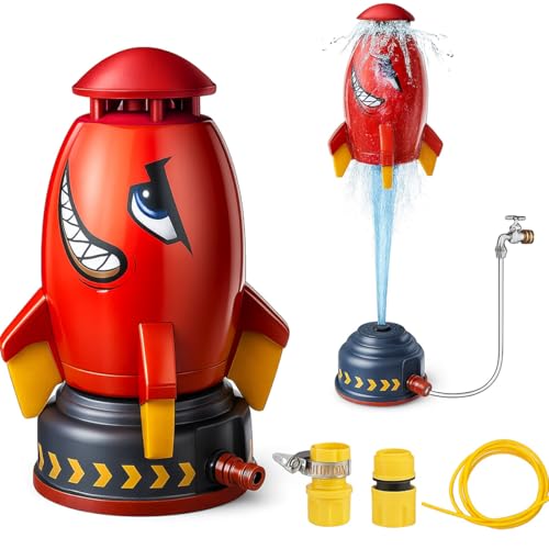 Toyana Water Rocket Sprinkler Toy for Kids 3+ Years Outdoor Water Sprinkler with Soft Foam Launches up to 6ft High Spinning Water Powered Liftoff Sprinkler Toy Summer Garden Water Play Toys Gift