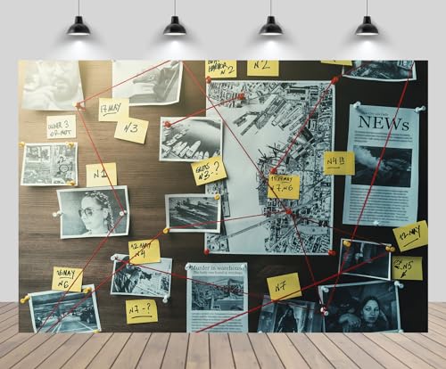 chnywork 8x6ft Vintage Detective Board Backdrop Suspect Crime Scene Evidence