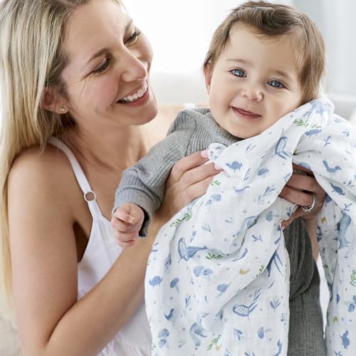 Image of aden + anais 100% Organic Cotton Muslin Baby Blanket Crib Bedding for Newborn Baby and Toddler, Nursery Blanket for Boys and Girls, Baby Registry and Shower Gift - Outdoors, Sleepy Forest