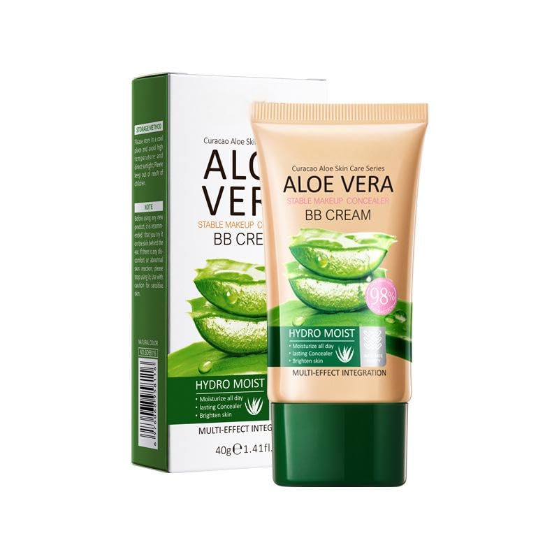 Crema BB de maquillaje de aloe vera, corrector BB cremas de larga duración y opacas, calmante de la piel, mate, para una tez perfecta, vegana y dermatológicamente probada (natural)