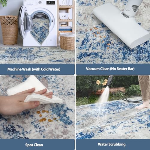 5x8 Area Rugs for Living Room Rug Washable: Abstract Rug for Dining Room Bedroom Carpet Non Slip 5 by 8 Indoor Modern Nursery Home Office Blue Grey White