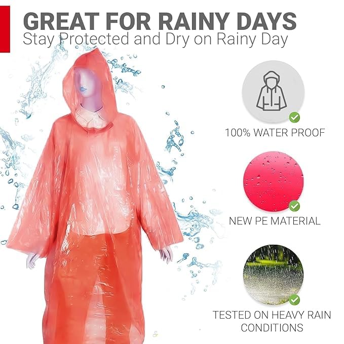 Image of Disposable Raincoat Poncho with Hood Raingear Smallest Pocket Size Travel Rainsuit Barsaati Water Resistant Rainwear for Men Women (Random, Pack of 2)