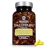 EFA Complete with Optimal Omega 3 6 9 Levels of Potency Flax Oil, Fish Oil, Borage Oil, and Evening Primrose Oil 800mgs (90count) 3rd Party Tested - High in GLA and 369 Omegas