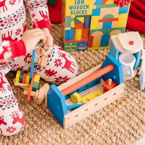 Melissa & Doug Juego de herramientas de madera, Caja de herramientas, Juguetes de construcción, Juguetes educativos de madera, Juguetes de desarrollo, Regalo para niñas y niños de 3 4 5 6 7 años