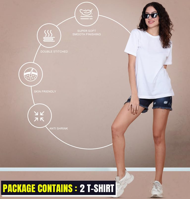 Image of Sleepynuts Women's S to 3XL Premium Half Sleeve Round Neck Plain Combed Cotton Tshirt Pack of 3 Loose Fit T-Shirts Combo