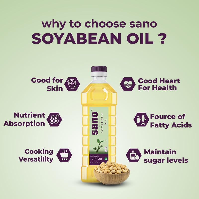 Image of Sano Soyabean Oil 1 Liter x 2 Pack Pet Bottle - Pure, Natural, and Nutrient-Rich Cooking Oil for Healthy Delights, Ideal for Nourishing Meals and Enhancing Culinary Creations