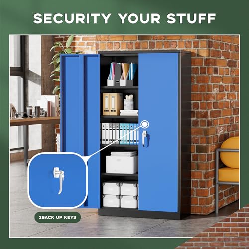 Image of Greenvelly Metal Storage Cabinet, 72 inch Locking Metal Garage Storage Cabinet with Doors and 4 Adjustable Shelves, Lockable Steel Cabinet for Home Office, Garage, Shop, School (Blue 36 inch W x 18 inch D)
