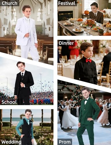 A&J DESIGN Boys 5-Piece Formal Suit Set with Jacket, Dress Pants, Tie, Bowtie and Pocket Square 6