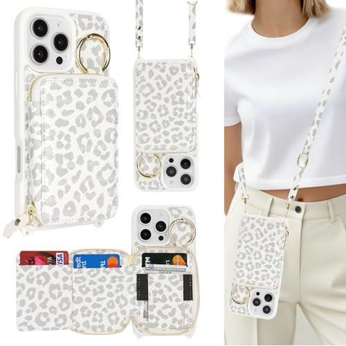 Coque iPhone 16 Pro avec anneau support et etui porte-cartes motif leopard