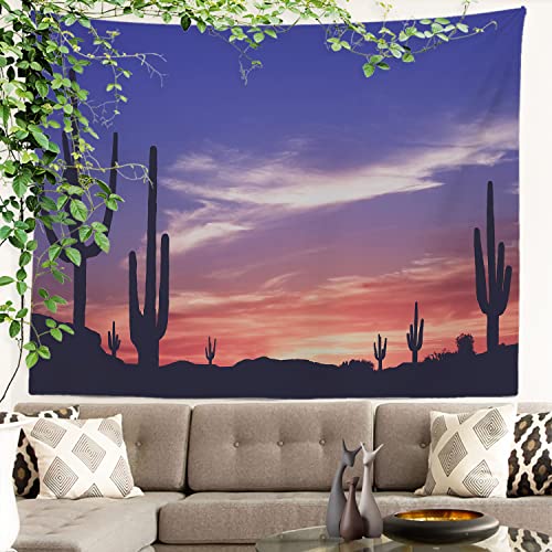 Batmerry Southwest Desert Vintage Tapestry, Arizona Saguaro Cactus Southwestern Sunset Picnic Mat Hippie Trippy Tapestry Wall Art Decor For Bedroom Living Room, 59.1 X 82.7 Inches, Pink Blue Red #TOP2