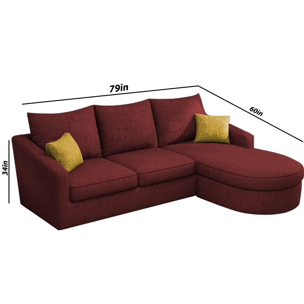 BRAXTON Cosco Round Lounger L Shape 4 Seater Sofa Set for Living Room (Maroon) Fabric Sofa | RHS 1