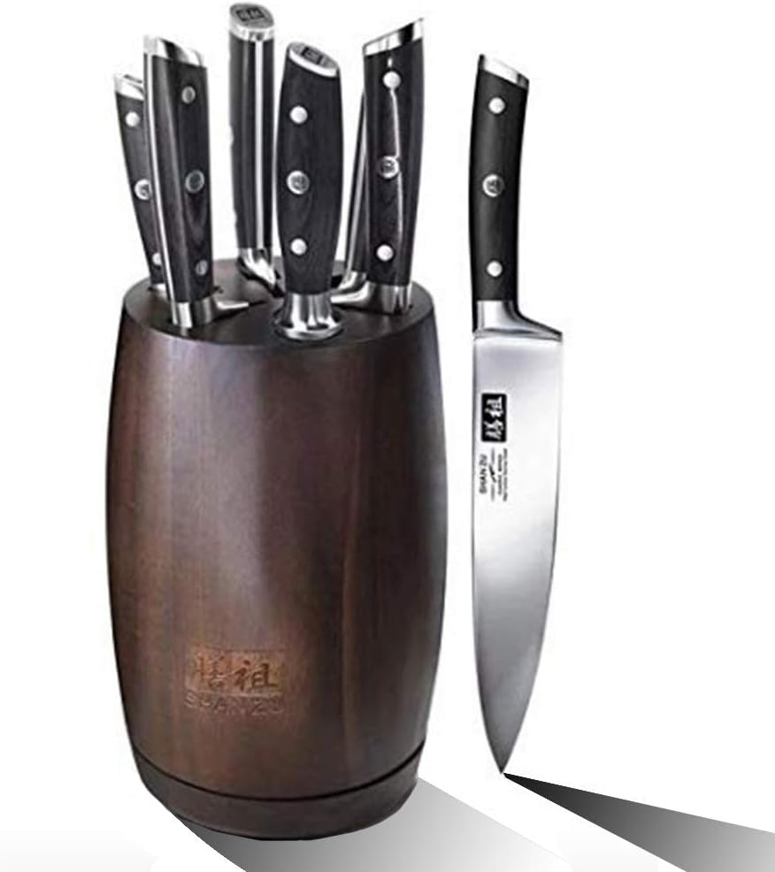 Knife Block Set - Niapse Stainless Steel Blades Knife Set With Block and Sharpener - 5pcs Cooking Essentials Knives and Sharpener w/Knife Block - Best Knives for Kitchen - Adult Cooking Kit