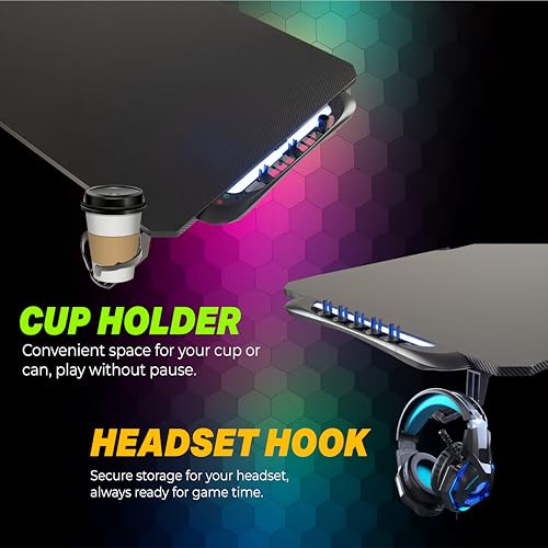 Image of NiTHO ZEGRAD RGB Gaming Desk | Z Shaped Computer Table with RGB Light Effects, Carbon Fiber Surface, Cup & Headphone Holder, Cable Management, DIY Easy Assembly Home Office or Video Gaming Workstation