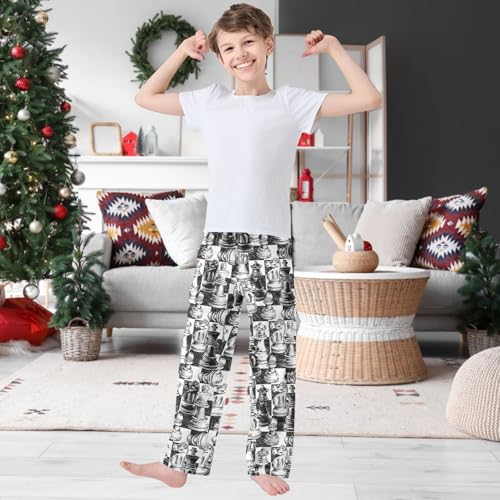 Boy's Pants Chess Jogger Pants Elastic Waist Long Bottoms Trousers with Pockets 6-14 Years2
