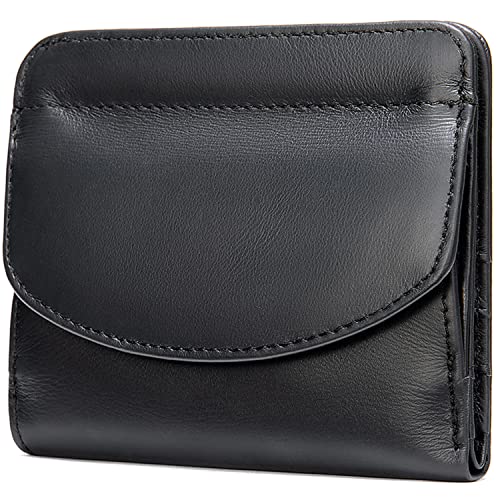 Ultra-Thin Genuine Leather Wallet for Women Bifold Compact Travel Coin Purse Green (Black)