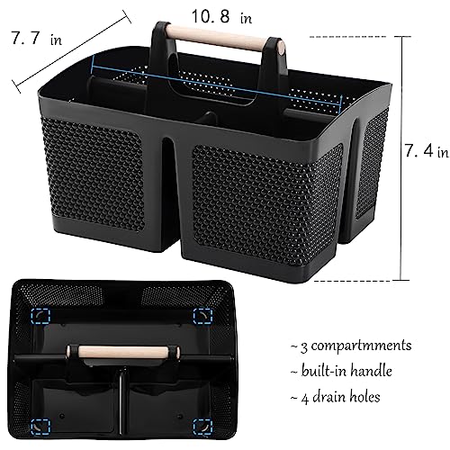 Image of rejomiik Portable Shower Caddy Basket Plastic Cleaning Caddy Organizer Storage Tote with Handle for Bathroom, College, Dorm Room Essentials, Black