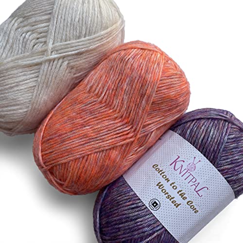 Cotton To The Core Medium Weight #4, Assorted Multi-Color Variety Craft Pack, Extra Soft Baby Cotton Yarn For Knitting Crocheting Blankets, Heathered, 3 Skeins, 654Yds/300G (Dusky Skies) #TOP14