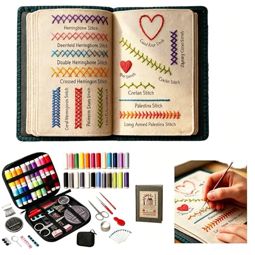Image of ARTACE Embroidery Stitch Book Kit for Beginners, Cross Stitch Starter Kit with Practice Book, DIY Craft Embroidery Patterns for Adults, Stitch Sampler Book