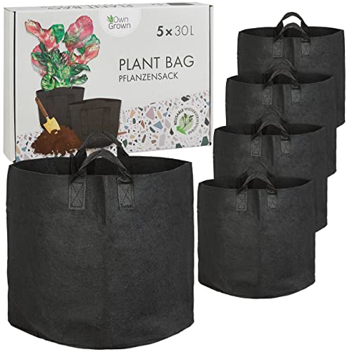 OwnGrown Pflanzsack 30l Set : 5x30l Pflanzen Tasche für Balkon und Kübelpflanzen – Kartoffel Pflanzsack – Pflanztasche Balkon – Pflanzkübel 30l – Pflanzgefäße für Draussen