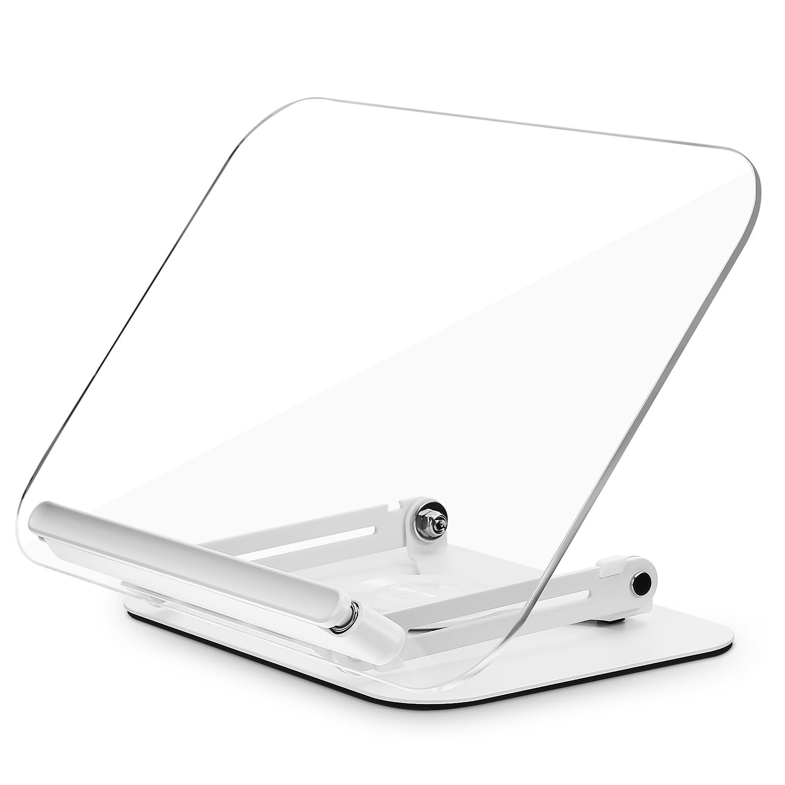 Lurrose Leggio Regolabile per Libri e Laptop con Base Girevole 360°, Supporto da Scrivania in Acrilico e Metallo 36,8x34 Cm con Fermalibri per Lettura a Mani Libere e Uso Multifunzionale