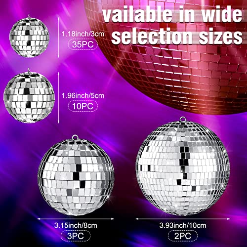 50 Pcs Disco Balls Ornaments Mini Disco Balls Silver Hanging Decorations Reflective Mirror Ball Cake Decoration 70S Disco Party Supplies For Christmas Festive (1.2 Inch, 2 Inch, 3.2 Inch, 4 Inch) #TOP3