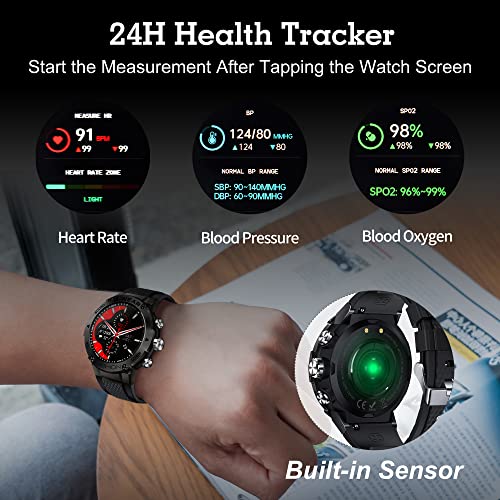 Military Smart Watch For Men Outdoor Ip67 Waterproof 1.3" Hd Touch Screen Tactical Fitness Activity Tracker And Smartwatch With Bluetooth Dail Calls Speaker Compatible With Iphone Samsung (Black) #TOP1