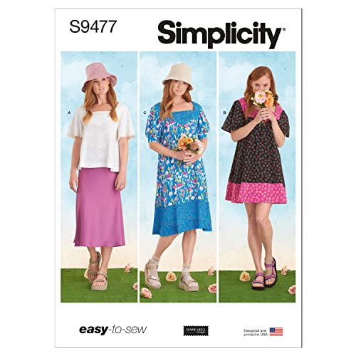 Simplicity SS9477A Misses' Dress and Top Sewing Pattern Kit, Code S9477, Sizes XXS-XS-S-M-L-XL-XXL