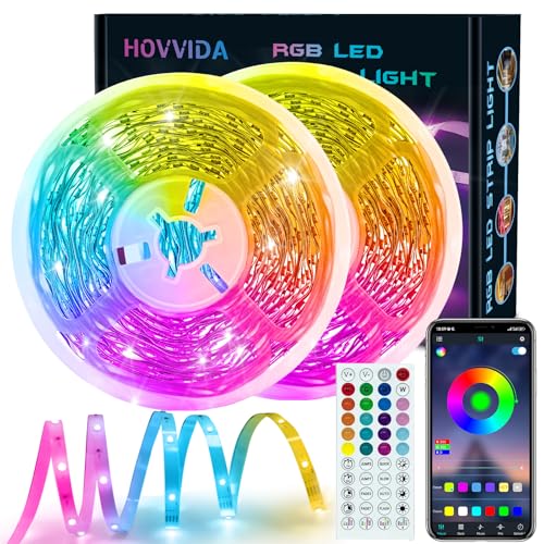 HOVVIDA Striscia LED 30M, 30 LED/Metro, 2x15M, 24V RGB LED, 900 LED, APP e Telecomando, Modalità Musica, Modalità Temporizzazione, LED per Camera, Soggiorno, Cucina, Camera da Letto, Bar, Festa