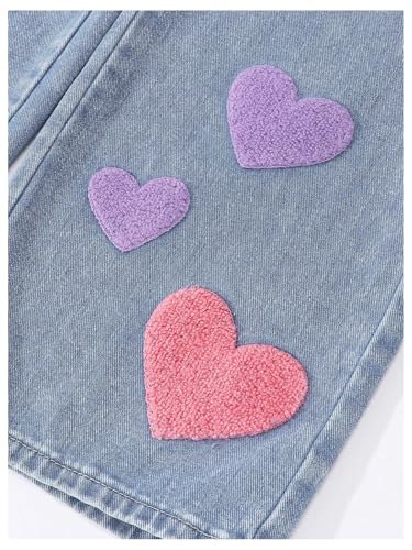 SOLY HUX Toddler Girl's Cute Heart Embroidery Jeans High Elastic Waist Wide Leg Denim Pants4