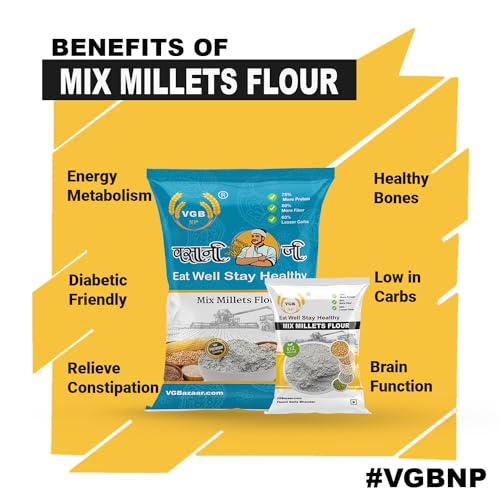 Image of Vasani G Mixed Millet Flour - Natural Multi Millet Atta (Bajra, Jowar, Ragi, Kodo, Sawa) | 5 in 1 Mix Millet | High Fiber & Nutrition-Rich Flour | 5kg