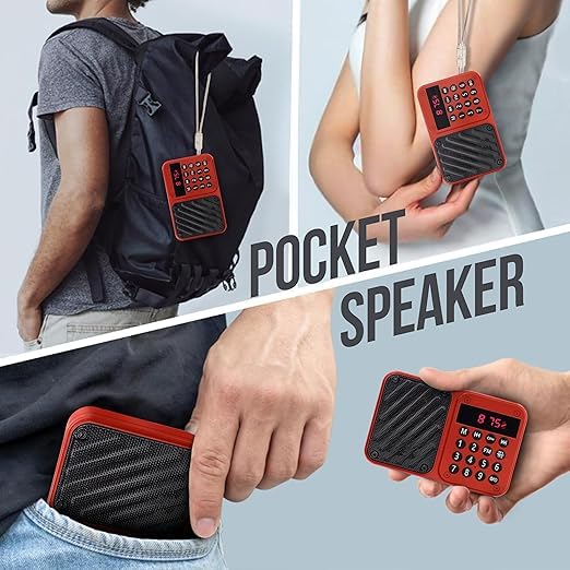 Image of M7 Pocket Blast FM Radio with Bluetooth Speaker with Powerful Sound, 6w-12 Hours (Tupe C Charging) and Number Pad (AUX, SD Card, USB Input (AUX, SD Card, USB Input) (M-7 Red)