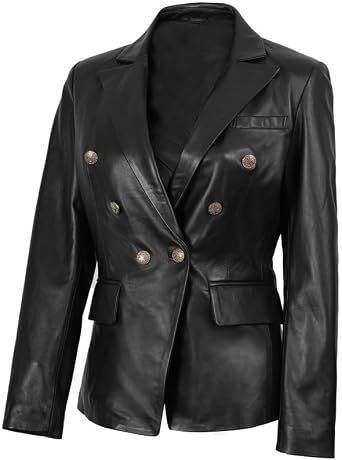 Blingsoul Double Breasted Leather Blazer Womens Stylish Real Lambskin Casual Leather Coat For Women