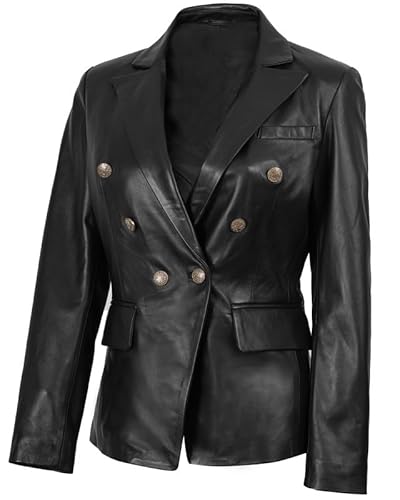 Blingsoul Double Breasted Leather Blazer Womens – Stylish Real Lambskin