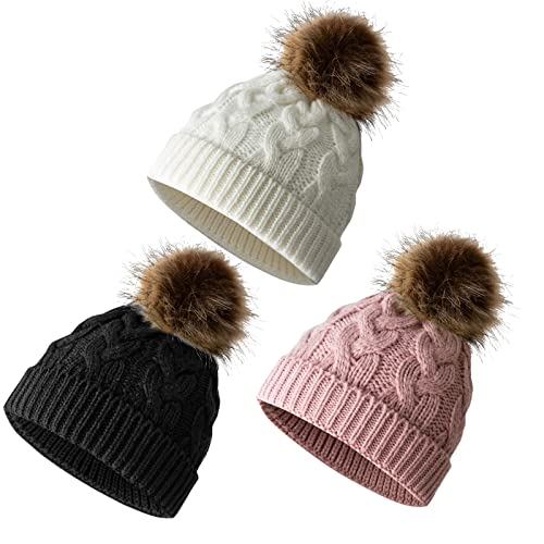 Image of PLIOPYIK Baby Winter Hat Warm Knitted Pom Pom Beanie Hat for Baby Toddler Girls Boys 6-30 Months(11.8"-19.7")