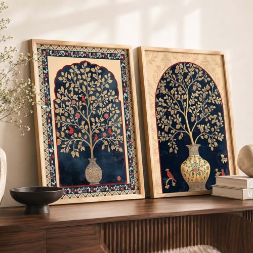 Image of kotart - Traditional Indian Wall Art Madhubani Paintings for Living Room Framed Wall Painting for Home Room Bedroom Office Decor Pichwai Art Painting Decoration Poster With frames Paintings Home Decoration Indian Decor Frames set of 2 (4, (20x30 Inch), Framed)