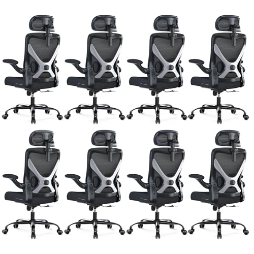 Image of Ergonomic Office Chair - X-Shaped Computer Desk Chair Comfy, Gaming Chair, Office Chair with Lumbar Support, Mesh Office Chairs with Headrests, Desk Chair for Long Hours, Black Silver, Pack of 8
