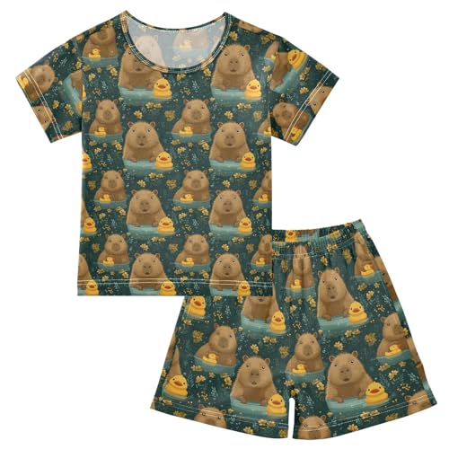 ALAZA Capybaras Ducks Pajama Set Short Sleeve Sleepwear Soft Lounge Nightwear