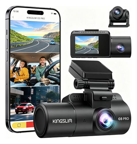 Kingslim 3 Channel 5G WiFi Dash Cam with 64GB Card 2.5K/1080P Front and Rear Inside Dashcam 2.5K/1080P/1080P Three Way Dash Camera for Cars Auto IR Night Vision Loop Recording APP Control(O3PRO)