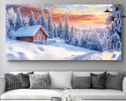 Peinture Diamant Point de Croix forêt hivernale pour décorer le salon en famille 40x120cm