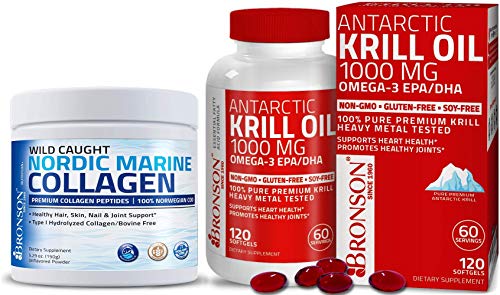Marine Collagen Peptides Hydrolyzed Protein Powder + Antarctic Krill Oil 1000 Mg With Omega-3S Epa Dha #TOP4