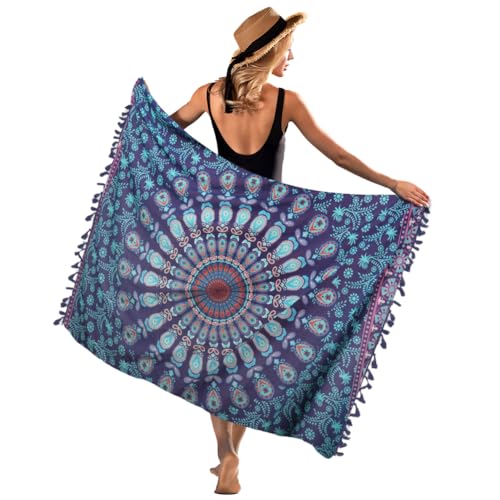 DiULi Beach Wrap Sarong for Women Bohemian Chiffon Sarong Bikini Cover Up,Beach Skirts,Wrap Skirts,Swimsuit Cover-Ups,Summer Holiday Beach Skirts,Shawls,Scarf Beachwear(Blue) - Image 9