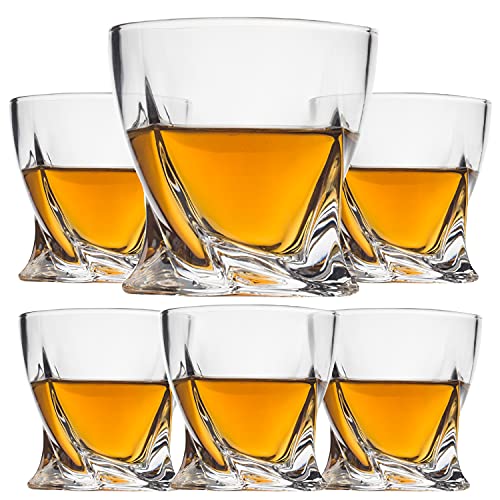 Triplorare Whiskey glasses set of 6, 10 OZ, Old Fashioned Whiskey glasses, Rum glasses, Bar whiskey glasses, Glasses for Scotch (Twist glasses set of 6)