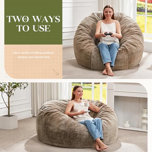 Image of Hobestluk Bean Bag Chair for Adult Giant Beanbag with Filler Brown 4FT | Breathable Material Removable Machine Washable Cover Memory Foam Living Room Bedroom Reading Gaming Oversized Large Big
