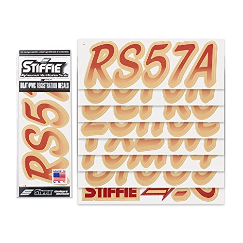 Image of Stiffie WHIPLINE 3 inch Alpha-Numeric Registration Identification Numbers Stickers Decals for Boats & Personal Watercraft (Burgundy /Tan)
