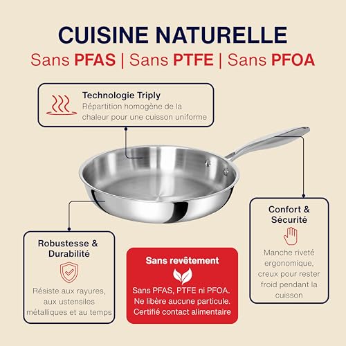 Poêles induction inox 18/10 triply 18 cm et 24 cm sans PFAS pour cuisson saine - 3