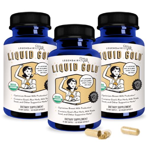 Image of Legendairy Milk Liquid Gold Lactation Support | Lactation Supplement with Organic Goats Rue, Milk Thistle, Shatavari, Fennel, Alfalfa & Anise | Breastfeeding Supplements, 60 Count (Pack of 3)