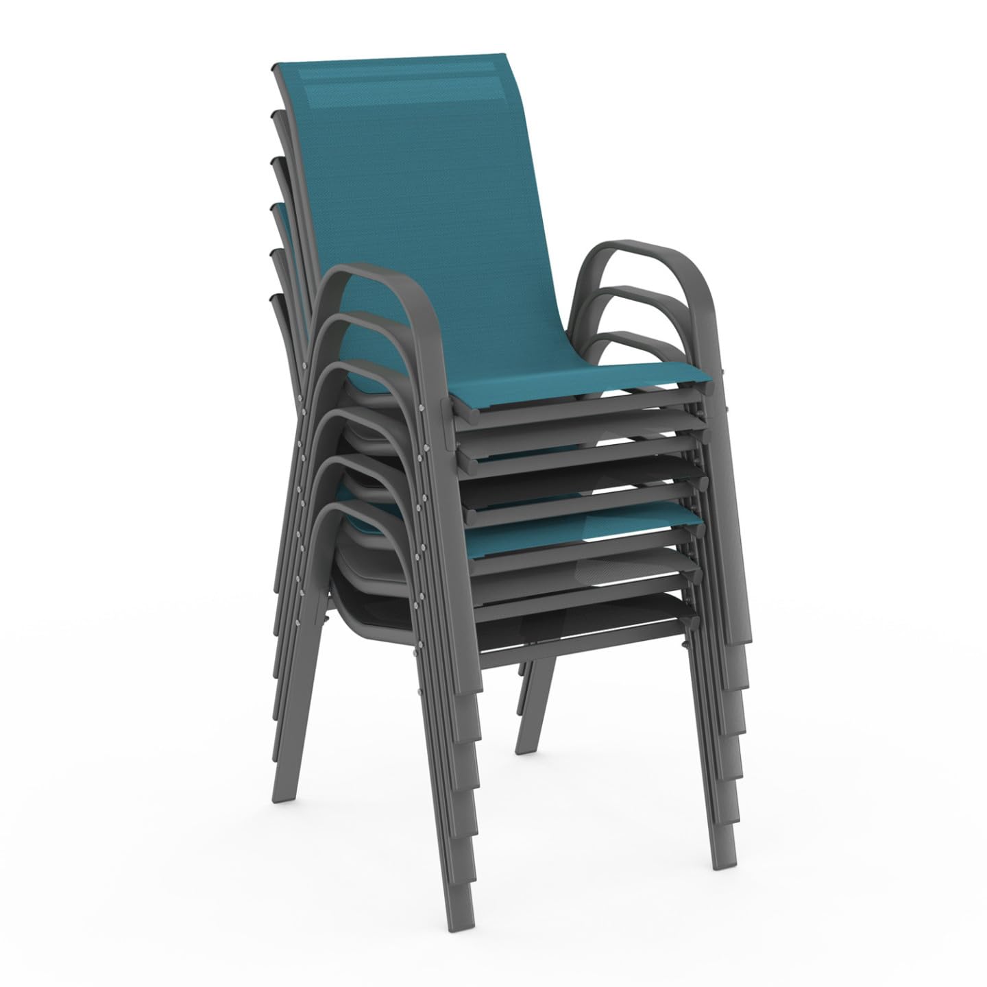 IDMarket - Lot de 6 chaises de Jardin LYMA métal et textilène empilables Gris, Noir et Bleu