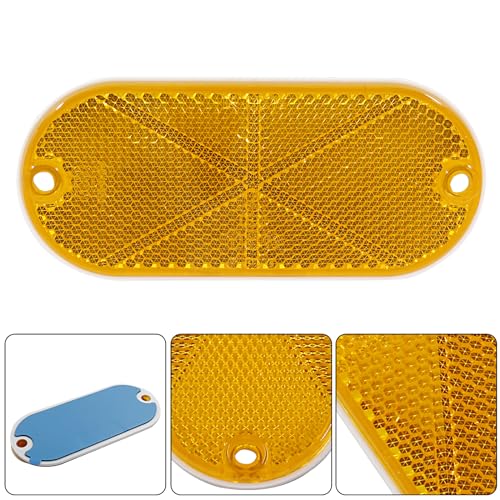 Image of Hitefu 10PCS Front Reflector, Yellow Oval Safety Reflectors for Roads Mailboxes Automobiles Trailer Boats Tunnels Reflector, Self Adhesive Or Drill Quick Mount