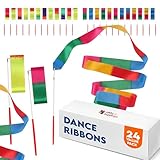 24 Pack Gymnastics Ribbon Wands - Unicorn Birthday Decorations - Rainbow & Princess Party Supply - Rainbow Silk Streamers - Kids Party Games - Girl Party Toy Favors for Princess & Fairy Theme