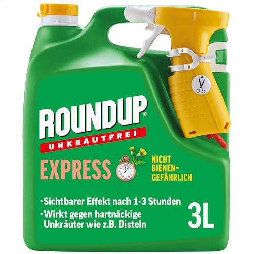 Roundup Unkrautfrei Express, 3 Liter Sprühsystem - Anwendungsfertiges Spray zur Bekämpfung von Unkräutern, Gräsern und Moos